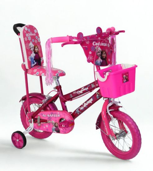 صورة سيكل فروزن للأطفال البنات – مقاس 12 إنش بلون وردي أنيق مع عجلات توازن جانبية ومقعد مريح | مناسب لعمر 2-4 سنوات